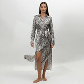 Silk Button-Down Long Shirt Dress Animal Print